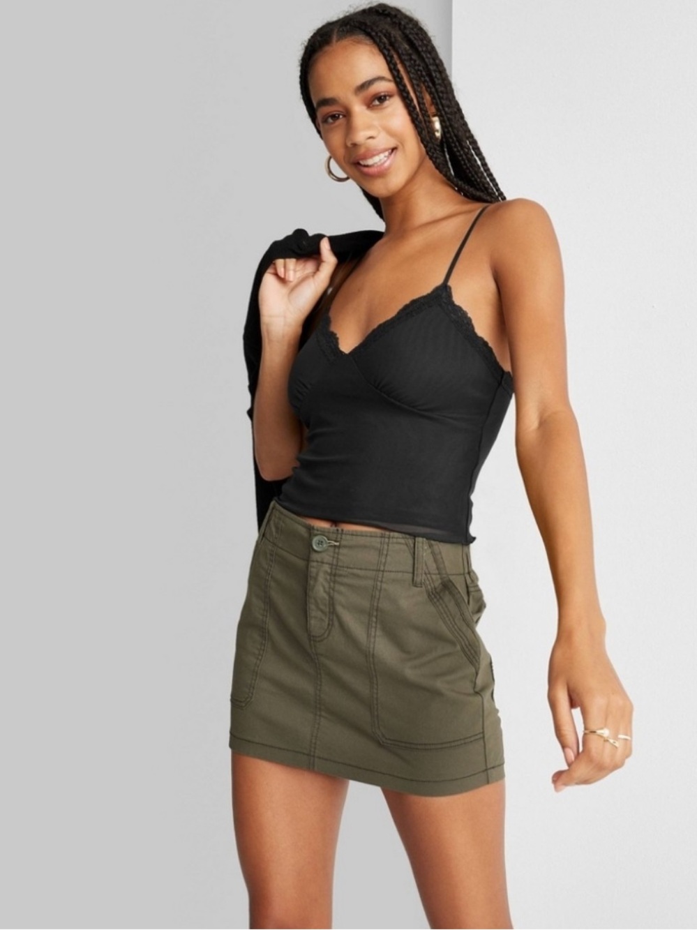 wild fable Black Lace Trim Camisole Tank